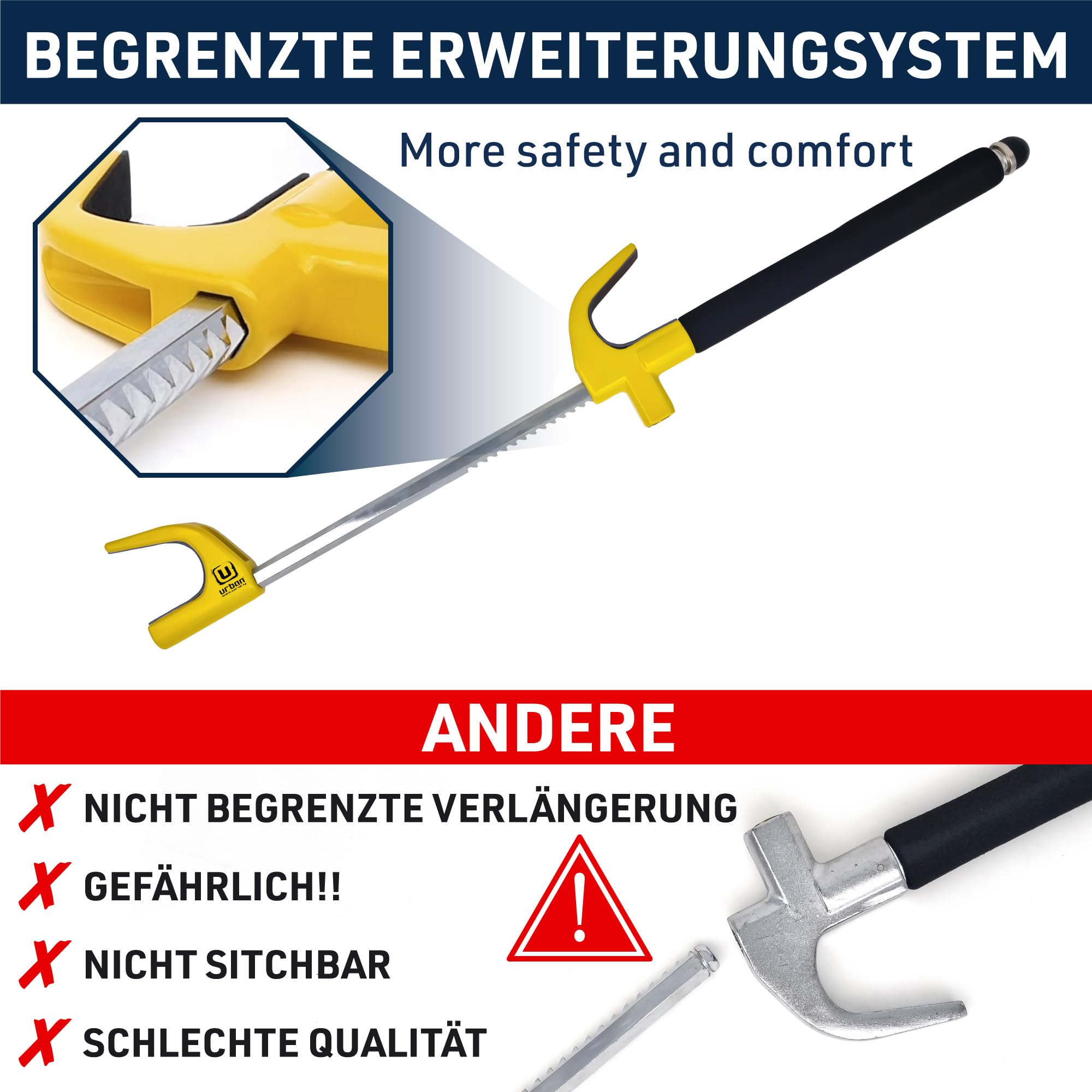 URBAN UR959Y Lenkradkralle Hochsicherheits Lenkradschloss Abschreckend Gelb, Lenkradsperre Automatik-Verriegelung, Diebstahlsicherung Universal für Auto Wohnmobil PKW