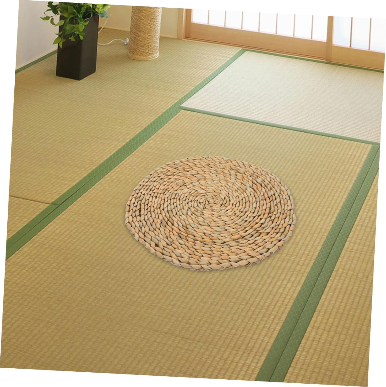 UPKOCH Japanese Round Cushion Straw Seat Cushion Woven Straw Pillow Tatami Floor Seat Pad for Meditation and Yoga