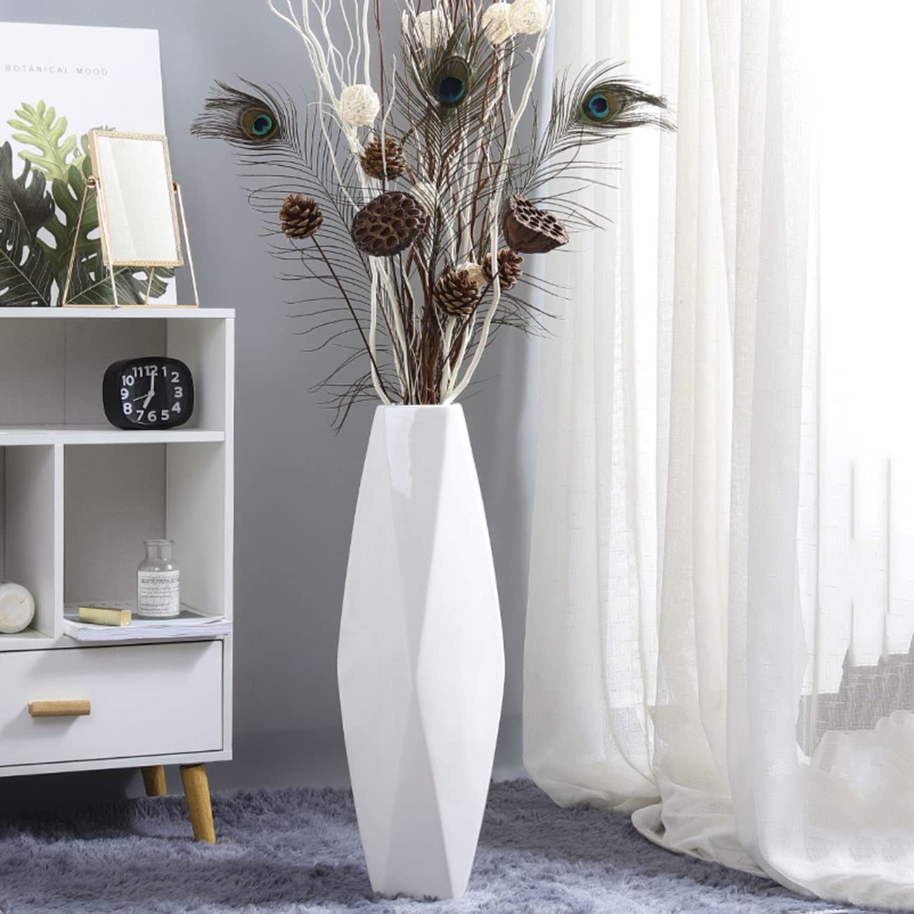 Jarrón Alto En Forma De Diamante, Jarrón De Cerámica Blanca, Jarrón Para El Suelo De La Sala De Estar, Se Puede Utilizar Para Plantas Hidropónicas O Flores Artificiales ( Color : Blanco , S : 50cm )