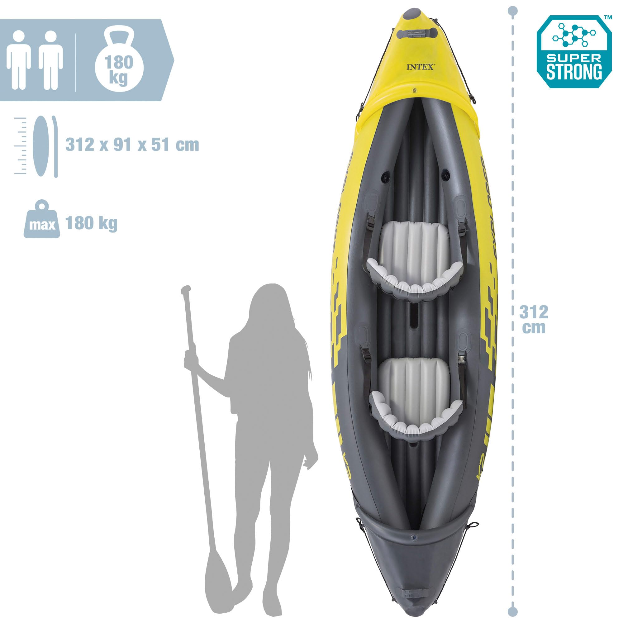 Intex Explorer K2 Kayak Hinchable para Adultos 2 Personas