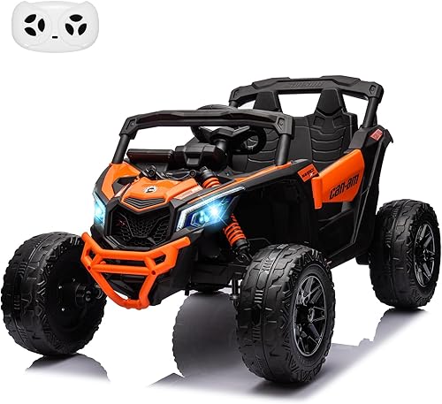 Vehículo UTV de 12 V, auto UTV eléctrico todoterreno Can-Am con licencia Can-Am, camión para niños con control remoto, asiento grande, música, luces