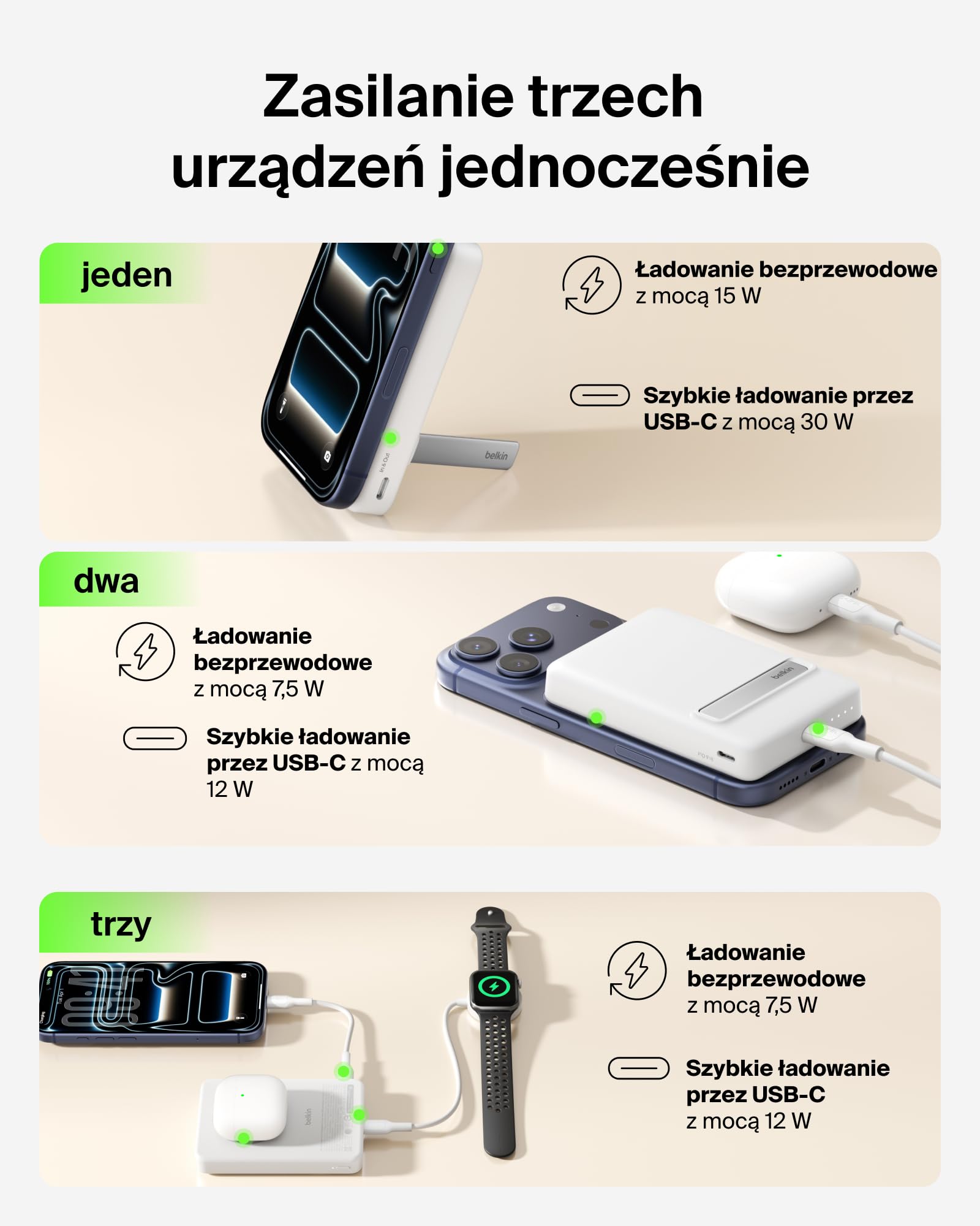Belkin BoostCharge Niskoprofilowy Magnetyczny Powerbank 10 000 mAh – Biały | Powerbank Bezprzewodowy 10 000 mAh, Certyfikat Qi2, Pierścień Magnetyczny, Port USB-C, Kabel, Podpórka, do Podróży Samolotem
