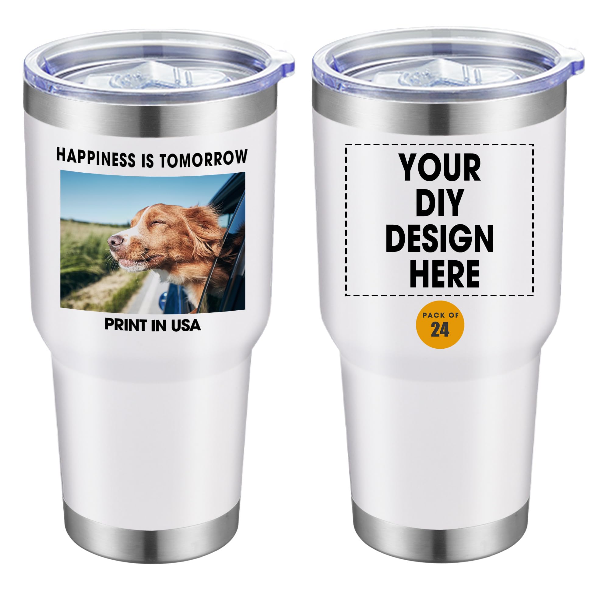 Personalized Custom Tumbler Print in USA 24 Pcs 30oz Stainless Steel Coffee Cup with Lid Straw Double Wall
