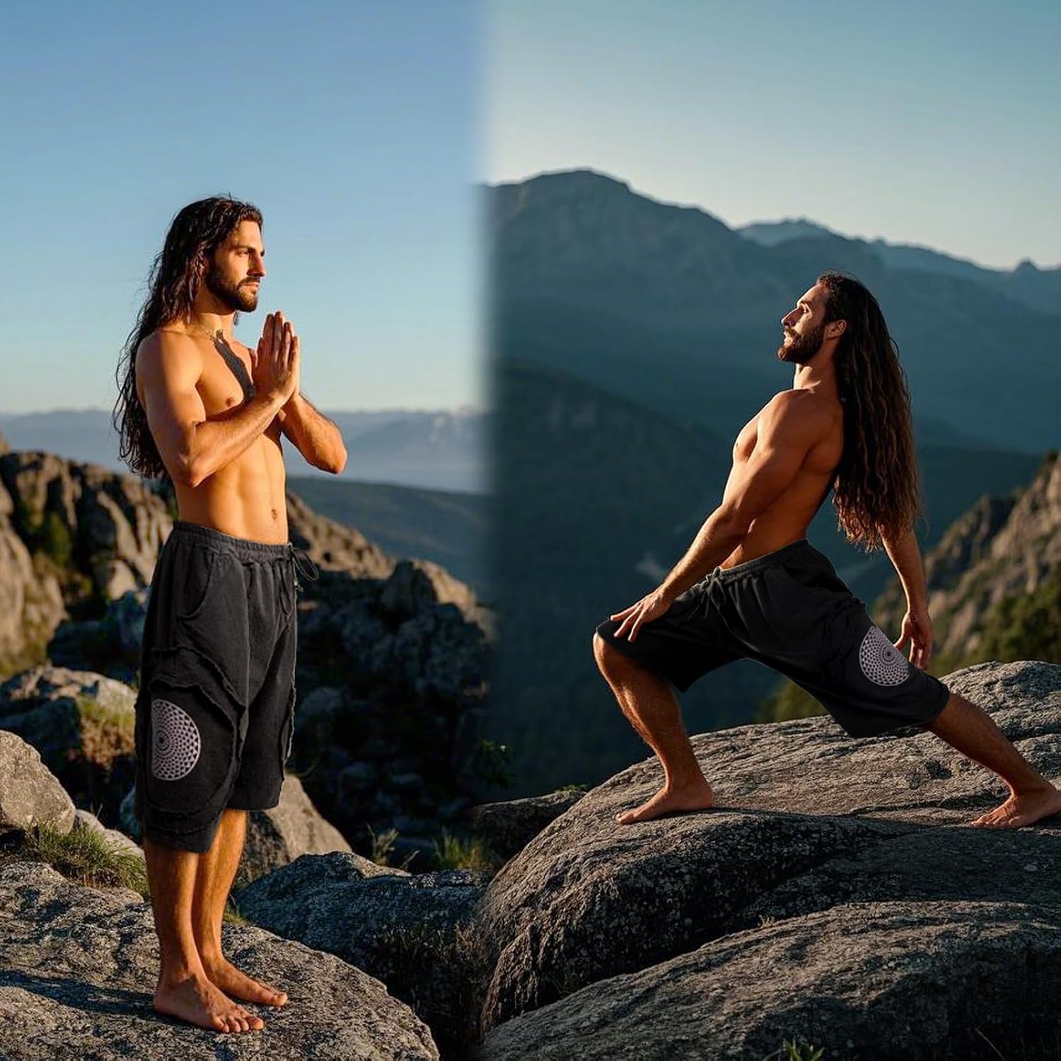 CosInStyle Men's Wide Leg Cotton Capri Shorts Pants with Elastic Waist, Drawstring, and Pockets for Yoga Summer Beach Outdoor