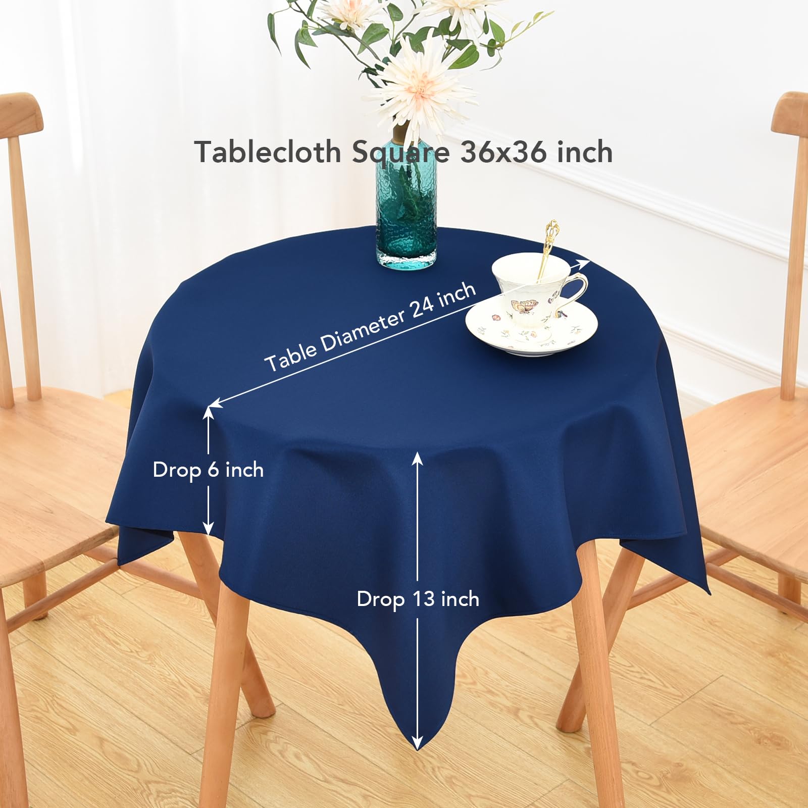 NEWISHER Navy Blue Square Tablecloth, 92x92 cm (36x36 inch), Heavy Duty Polyester Fabric Tablecloths - Image 2