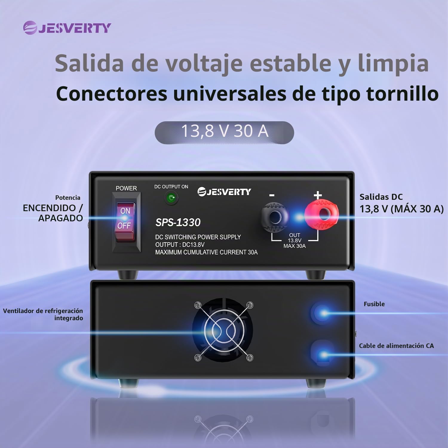 Fuente de alimentación de Banco Compacto Universal 13.8V 30A- Convertidor de CA a CC de Laboratorio doméstico regulado de - Jesverty SPS-1330