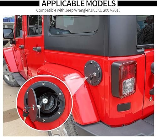 Miniatura 7 de Cubierta de tapa de gasolina con bloqueo para tanque de combustible compatible con Jeep Wrangler JK JKU 2007-2018 accesorios exteriores (modelo B,