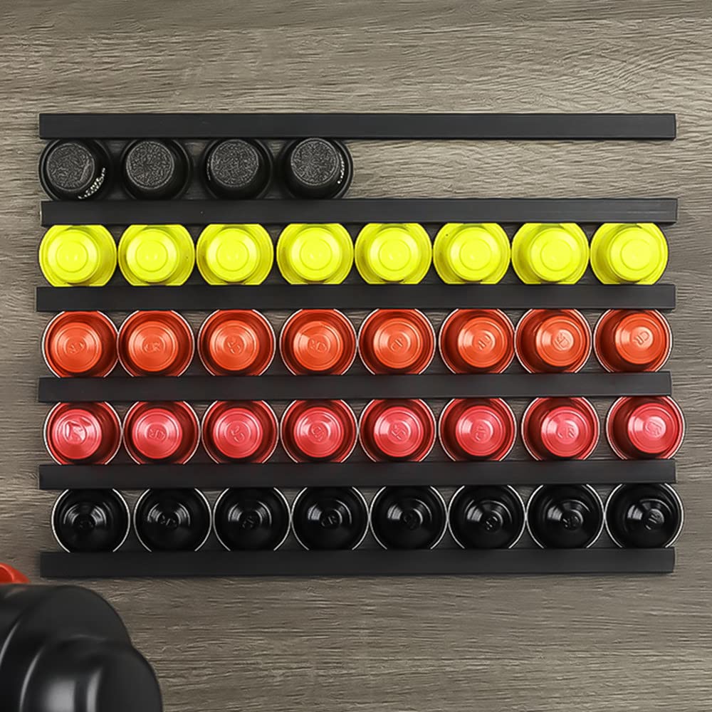 Primst 6PCS Coffee Pod Holders, Adjustable Adhesive Coffee Capsule Organizer Strip, Under Cabinets/Wall Mounted Coffee Capsule Holder for Coffee Shop Desktop Office and Kitchen (black)