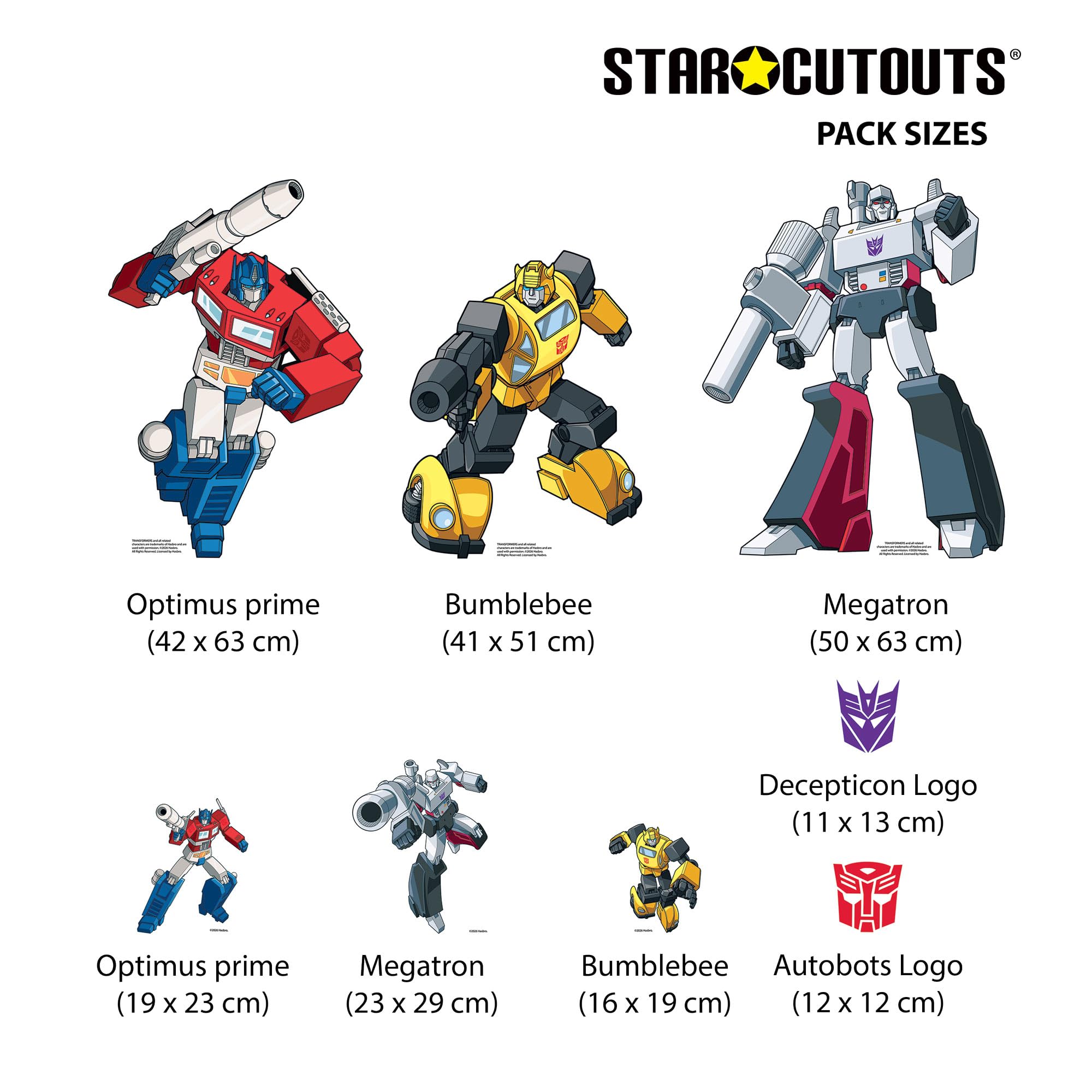 Star Cutouts Transformers - Recortes de cartón (8 Piezas) – Autobot Decoraciones de Fiesta, Recuerdos de Fiesta y decoración de habitación – Optimus Prime, abejorro, Megatron – Altura máxima 63 cm