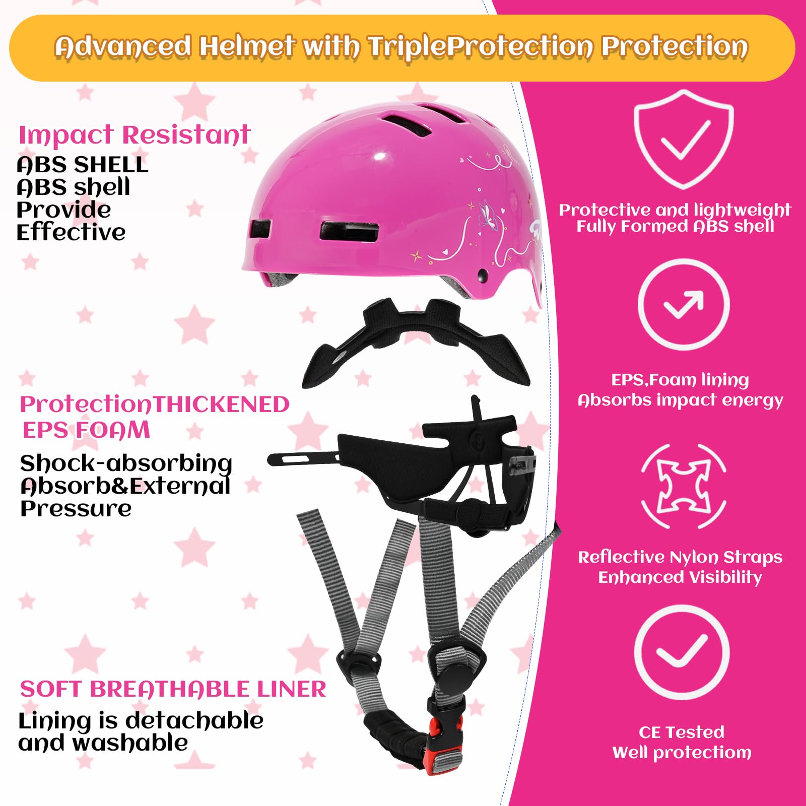 DUZSKJ Casco da bicicletta regolabile per bambina bambino ragazze, Casco bici scooter bambino, Casco bambini per monopattino per skateboard bicicletta monopattino pattini in linea e ciclismo