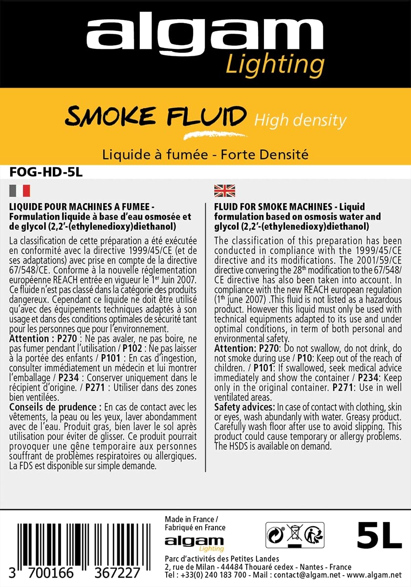 Algam Lighting FOG-HD-5L Liquido per macchina del fumo ad alta densità 5 litri