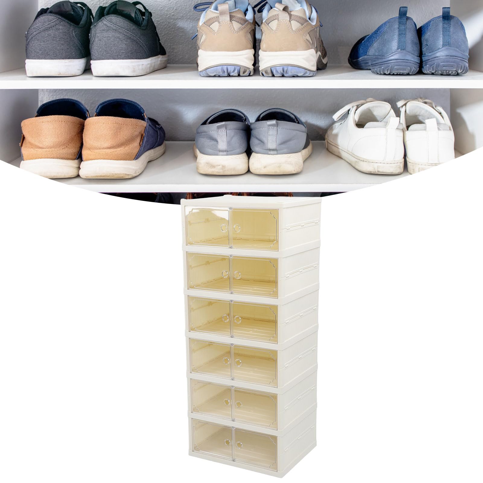 Caja de zapatos plegable apilable con tapa magnética transparente, contenedor de zapatos a prueba de polvo para ropa y juguetes, solución de organización de 6 niveles