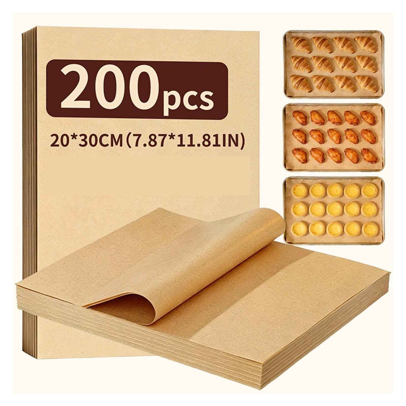 200-50 Uds. Papel pergamino for hornear antiadherente resistente nevera mantequilla queso almacenamiento parrilla estera herramientas(200pcs Rectangle W)