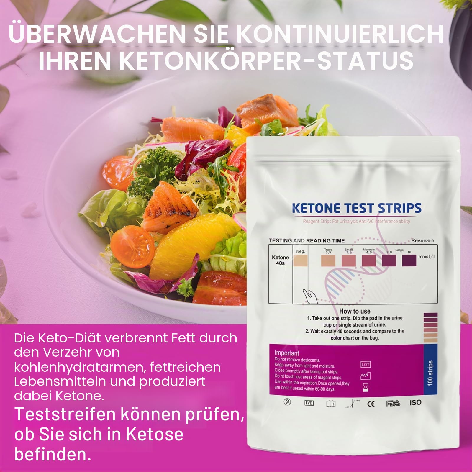 200 Stück Ketose Teststreifen, Ketostix für Keto Ernährung und Diät, Ketostix Teststreifen Zum Testen Des Ketosespiegels, Heimgebrauch, Beutel aus Aluminiumfolie