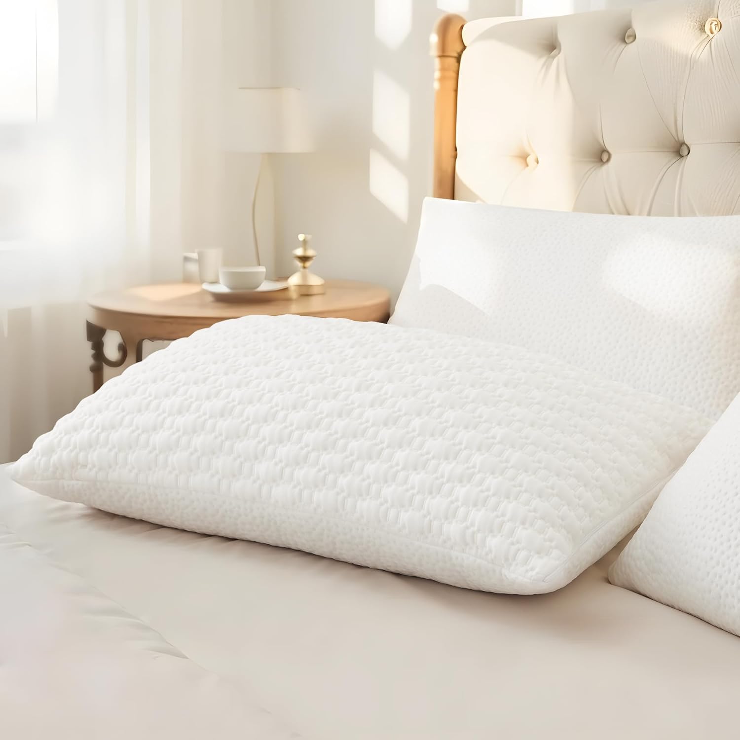 ALPHA HOME Standard Pillows- Adjustable Shredded Memory Foam Pillow for Back, Side, and Stomach Sleepers, Neck Pain Relief with Machine Washable Case