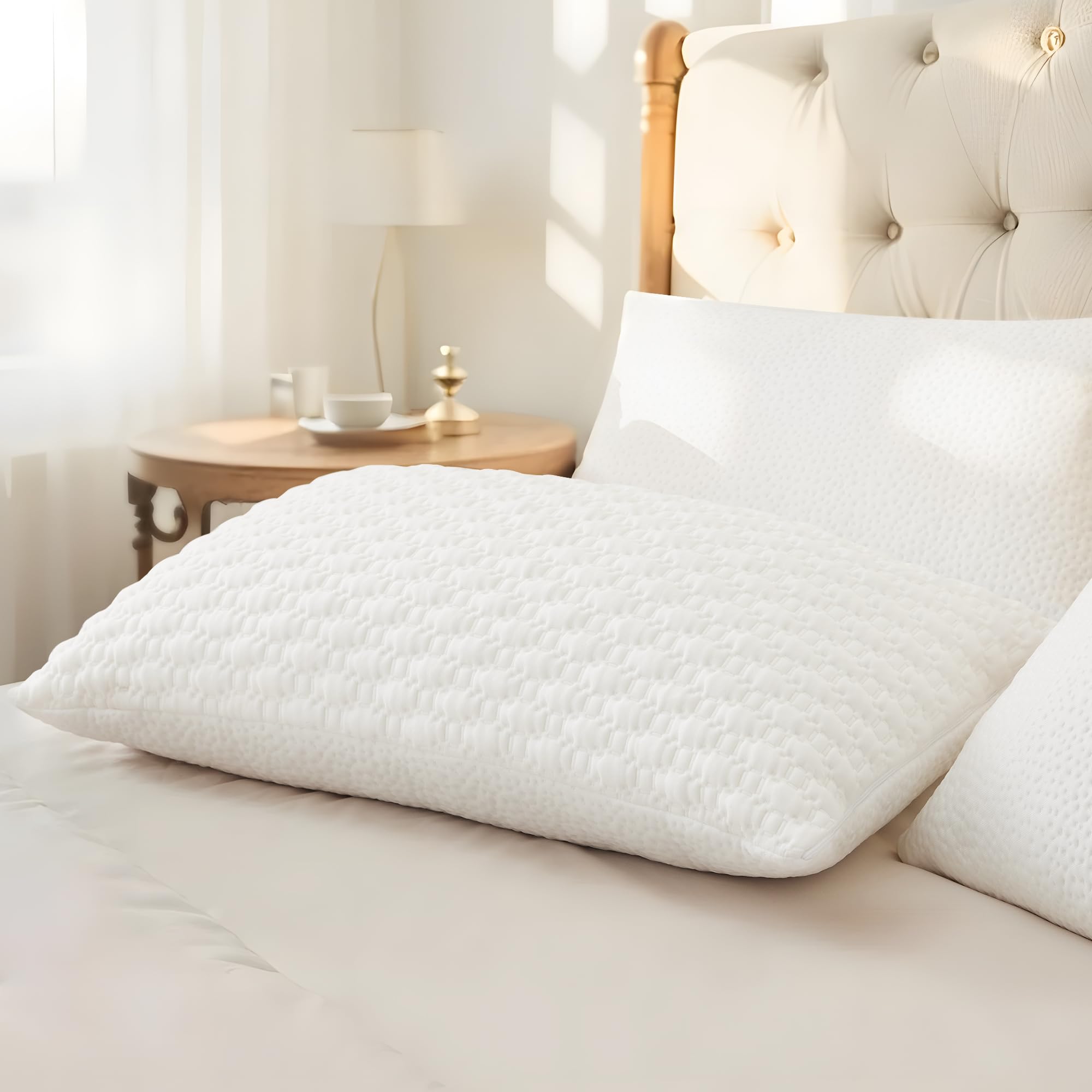 ALPHA HOME Standard Pillows- Adjustable Shredded Memory Foam Pillow for Back Side and Stomach Sleepers Neck Pain Relief