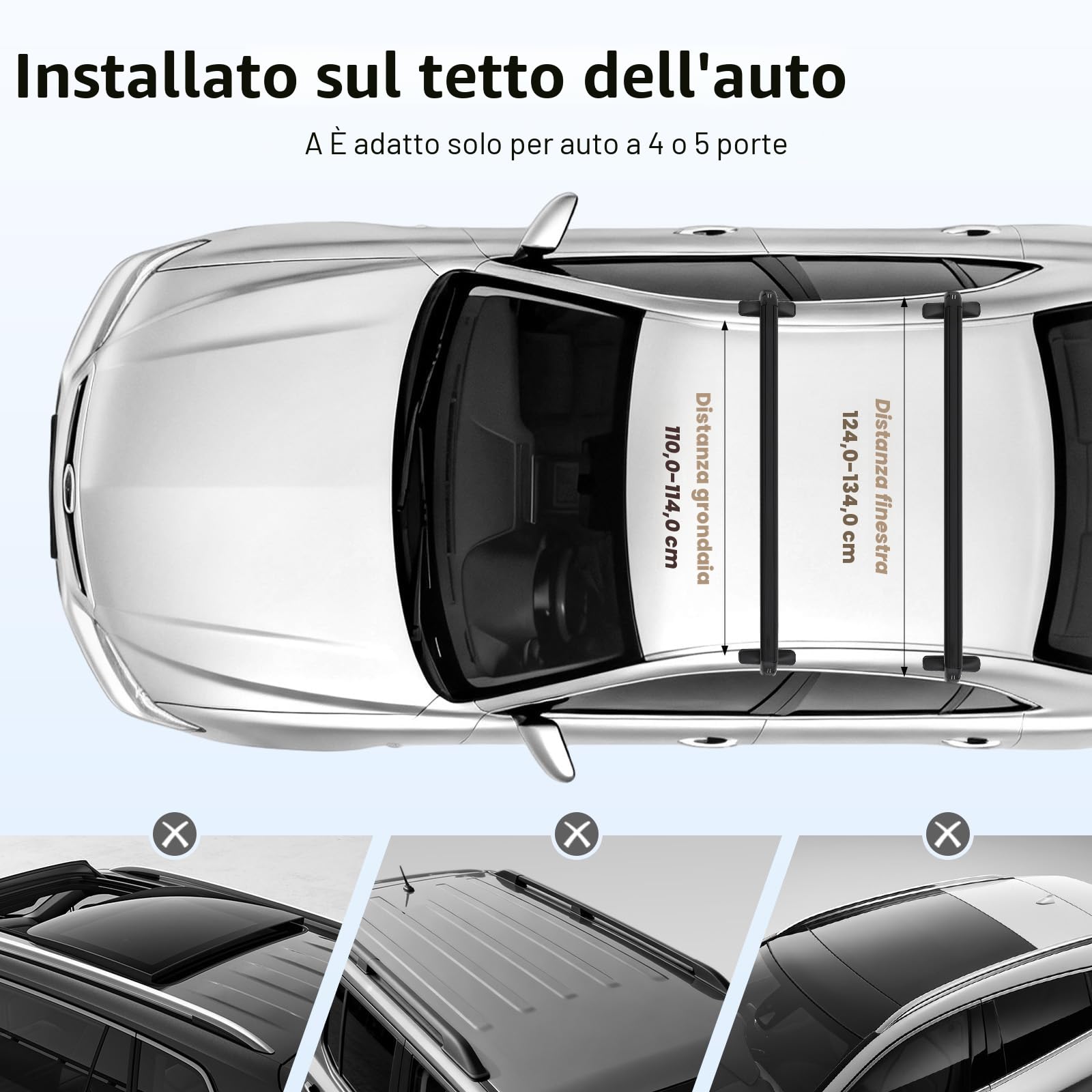 Barre portatutto universali in 2 parti, barre portatutto portatutto per auto, in alluminio, fino a 45 kg