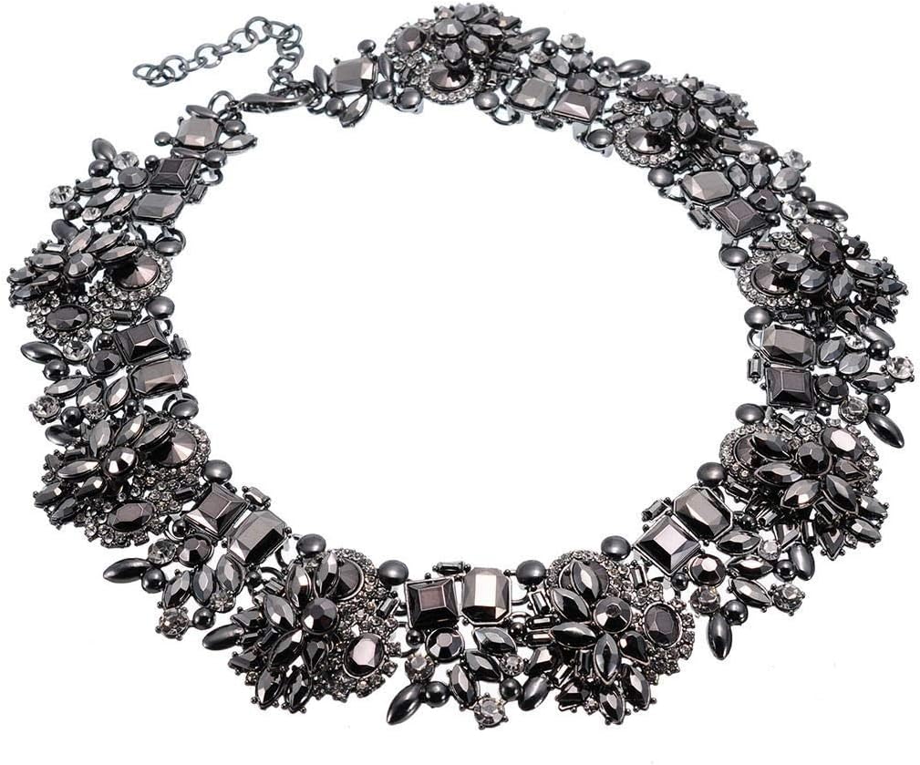 Jerollin Crystal Rhinestone/Pearl Statement Chain Necklace, Vintage Choker Bib Pendant Necklace Bohemian Bling Tassel Collar Statement Necklace for Evening Party