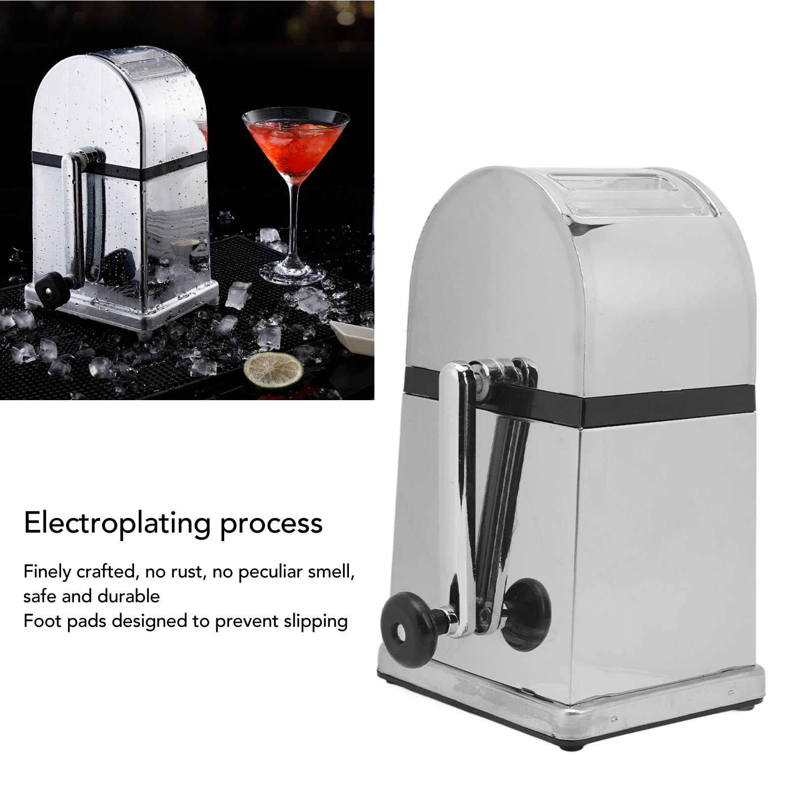 Trituradora de Hielo Manual, Máquina de Hielo Raspado con Manivela Manual Máquina de Granizado de Cócteles Máquina de Cono de Nieve Giratoria Manual Portátil con Cuchara de Cubierta Transparente