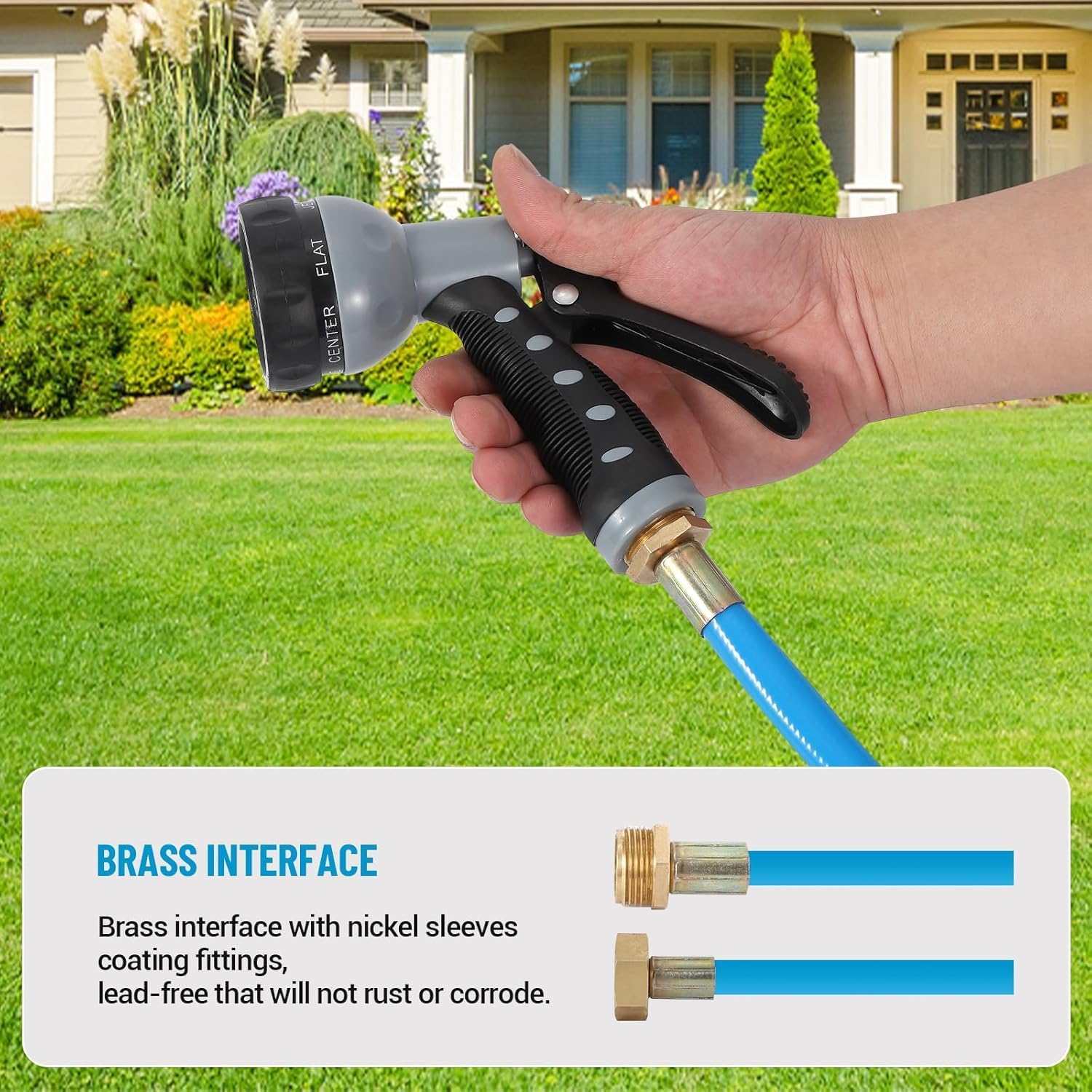 Retractable Garden Hose Reel, 5/8" x 65ft, Wall-Mounted with 180° Swivel Bracket, 9-Pattern Nozzle, Any Length Lock, Auto-Rewind Slow Return System