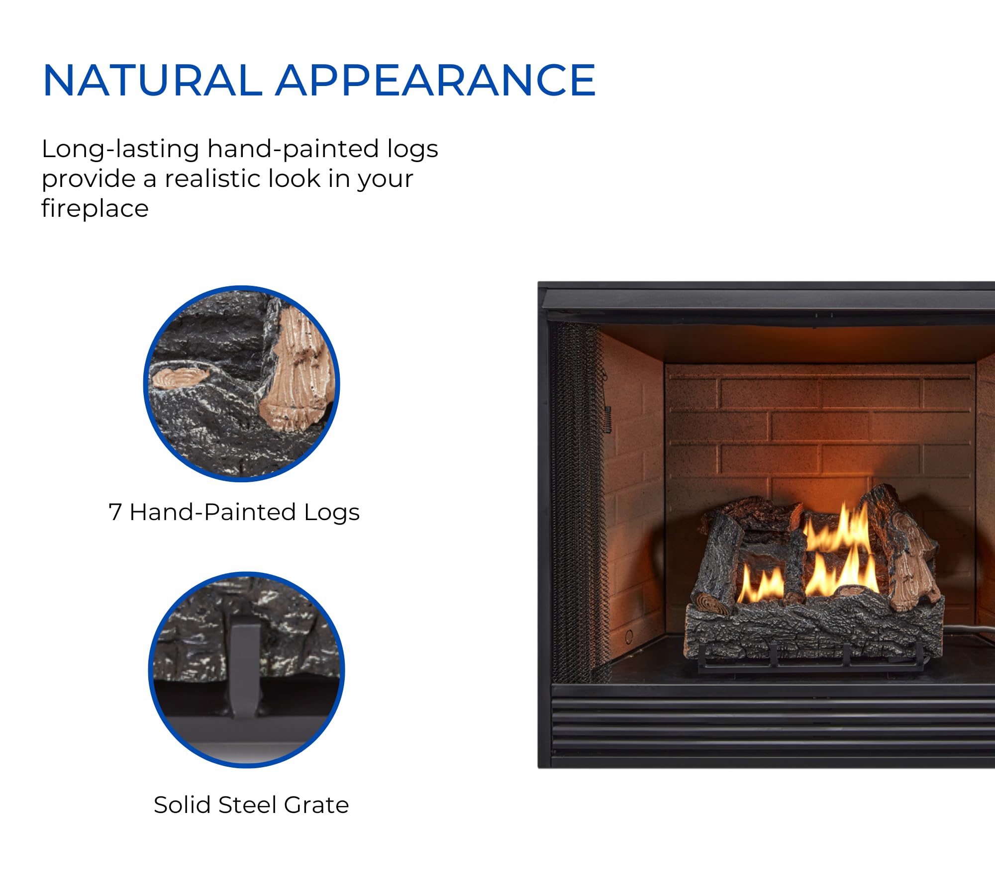 Amazon.com: HearthSense VFL18M Dual Fuel Ventless Fireplace Logs Set with  Manual Control, Use with Natural Gas or Liquid Propane, 30000 BTU, Heats up  to 1000 Sq. Ft, Brown, 18 Inches: Home u0026 Kitchen