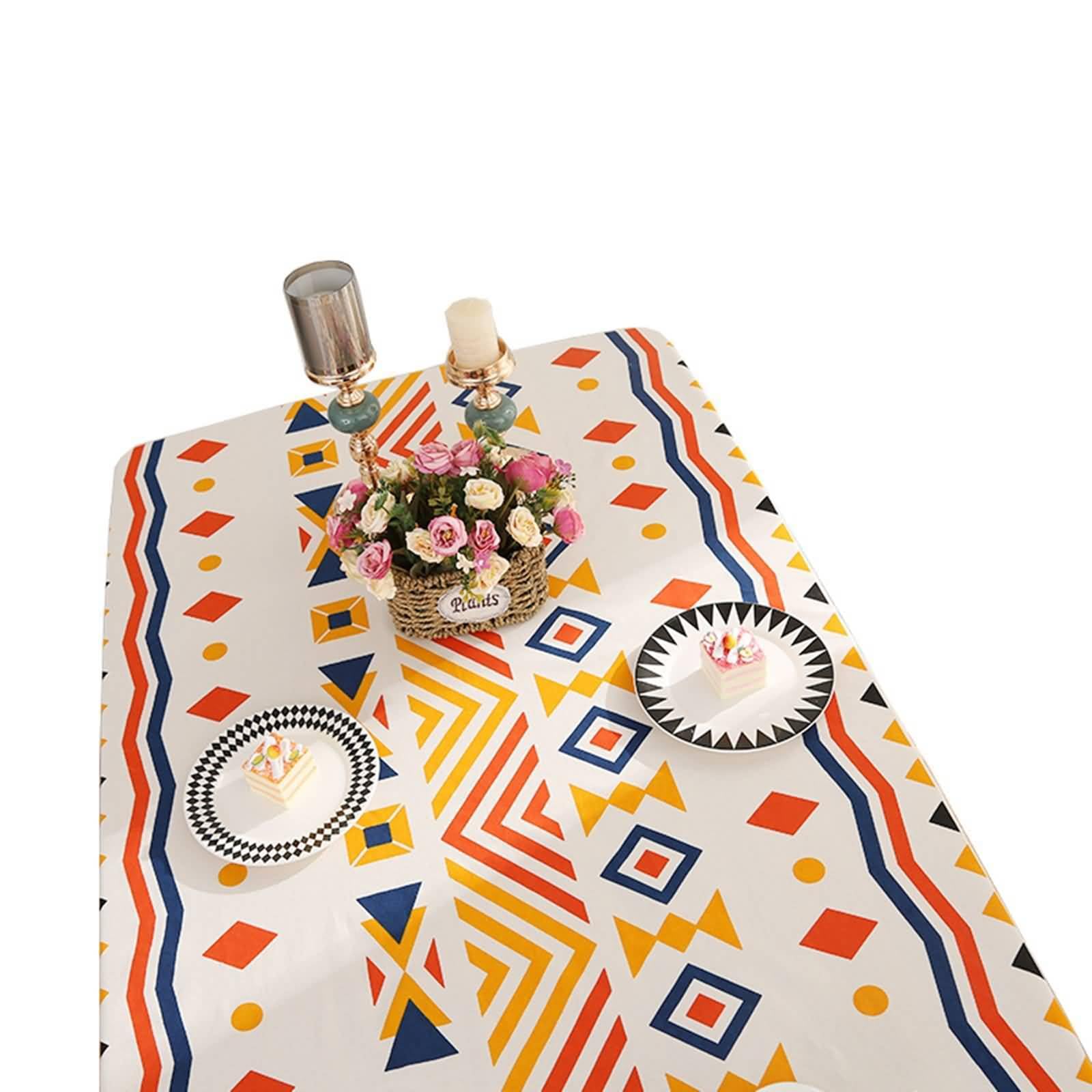 Mantel Rectangular Naranja Azul para Mesa, Patrón de Geométrico con Borlas, de Poliéster Fácil de Limpiar, 140 x 300 cm, Mantel para Banquetes