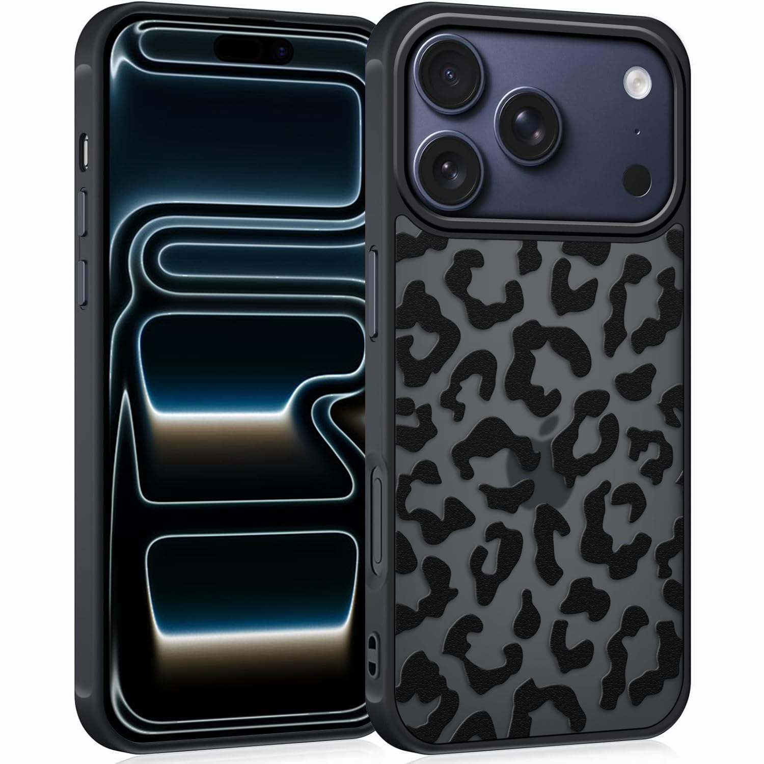 Coqinen Handyhülle für iPhone 15 Pro Hülle, Matt Transluzente Case mit Stilvolle Leopard Muster, Silikon Aesthetic Schutzhülle mit Kratzfeste PC Rückseite + Stoßfest TPU Bumper - Schwarz