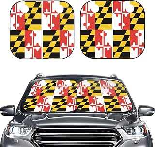 Maryland State Flag 2-Piece Windshield Sunshade - Foldable Car Front Window Sunshade Small