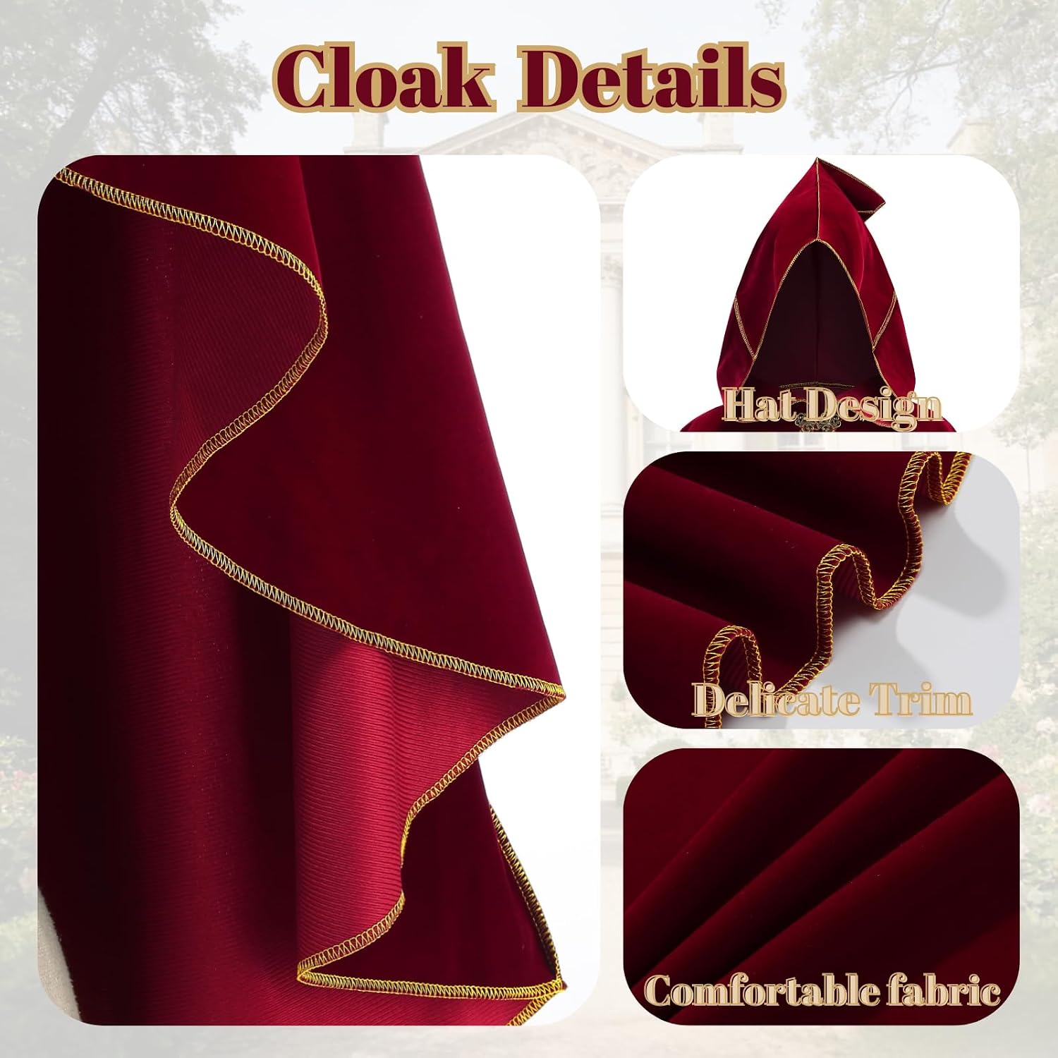 Womens Medieval Hooded Velvet Cape Costume Renaissance Fairs