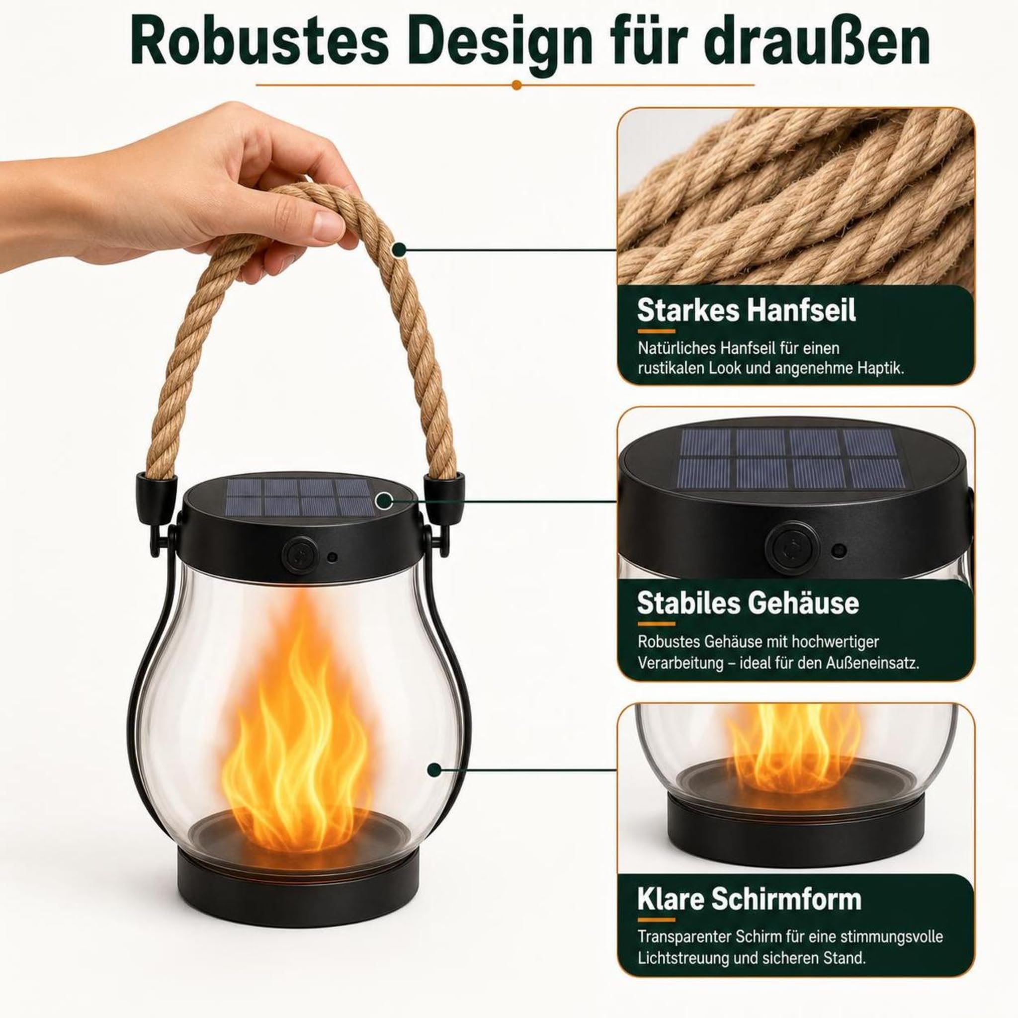 Klynero Solar Laterne mit Flammeneffekt und USB-Ladung für Halloween (2 Stück)