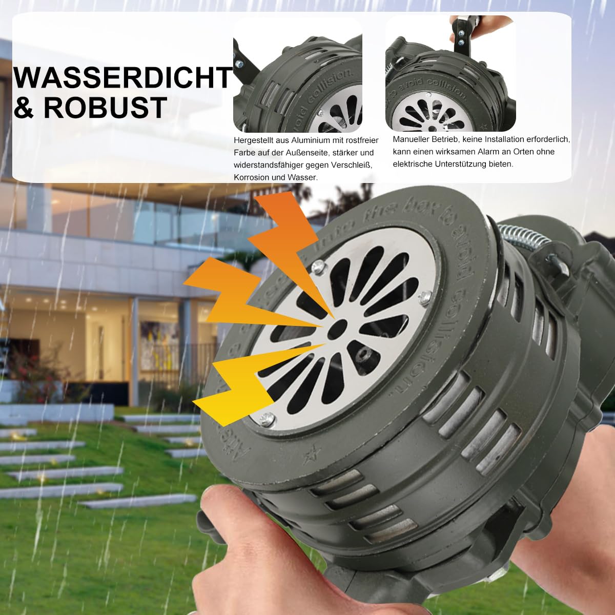 110dB Handsirene Aluminiumgehäuse Sirene, Tragbarer Handkurbel-Alarm | Einklappbar Alarmsirene Manuell Betriebenes Sirenen für Feueralarm den Heim,Grün