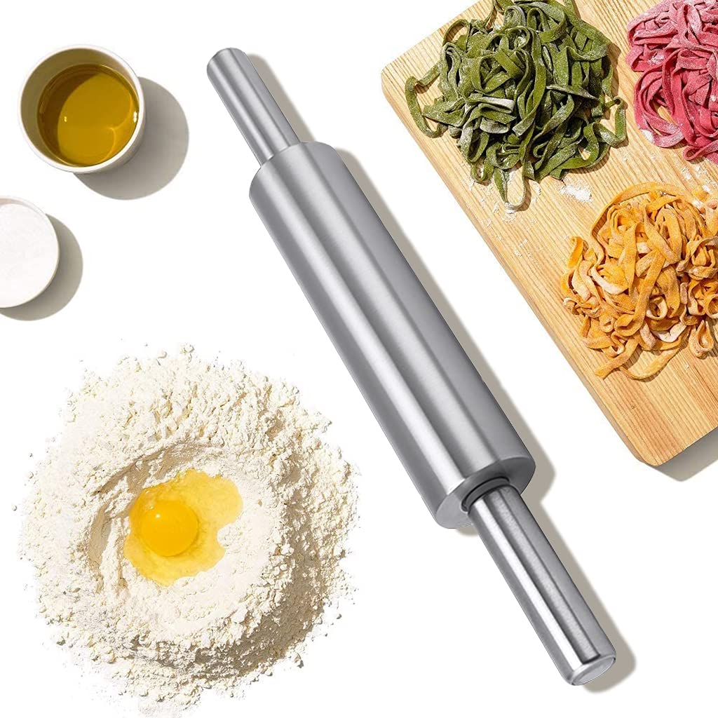 Rodillo De Amasar, Varilla De Masa De Acero Inoxidable con Superficie Antiadherente con Asa, Rodillo Antiadherente Suave Y Ligero para Hornear Galletas, Pizza,47 * 6cm