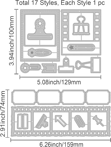 Miniatura 6 de GLOBLELAND Troqueles de corte de tema clásico retro, marco de fotos, troqueles de corte de tarjetas, marco de película, clip de papel, plantilla de