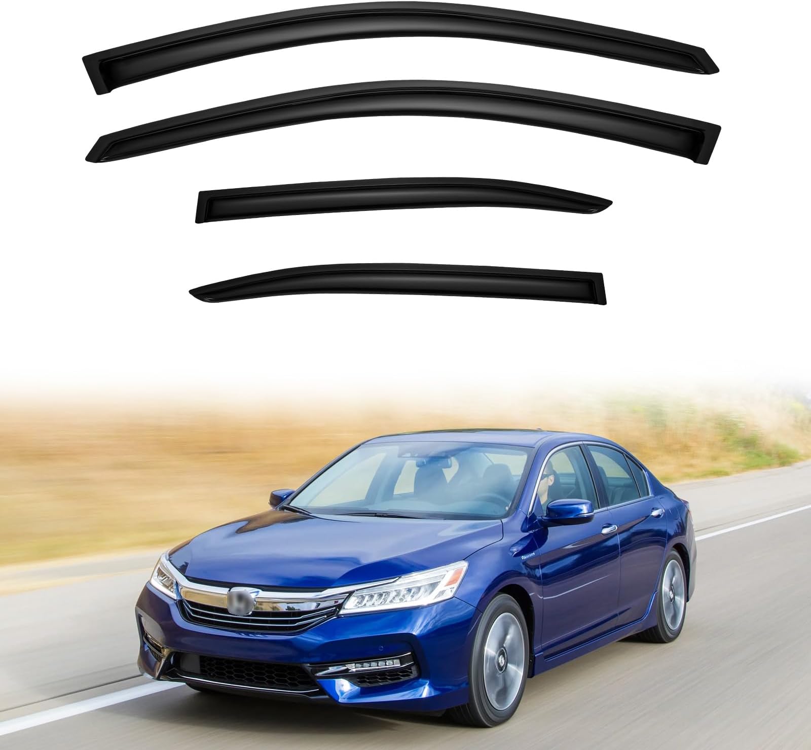 Window Visors for Honda Accord 2008-2017, Rain Guards Vent Shade Shield Deflector Dark Smoke 08 09 10 11 12, Tape-On, 4PCS
