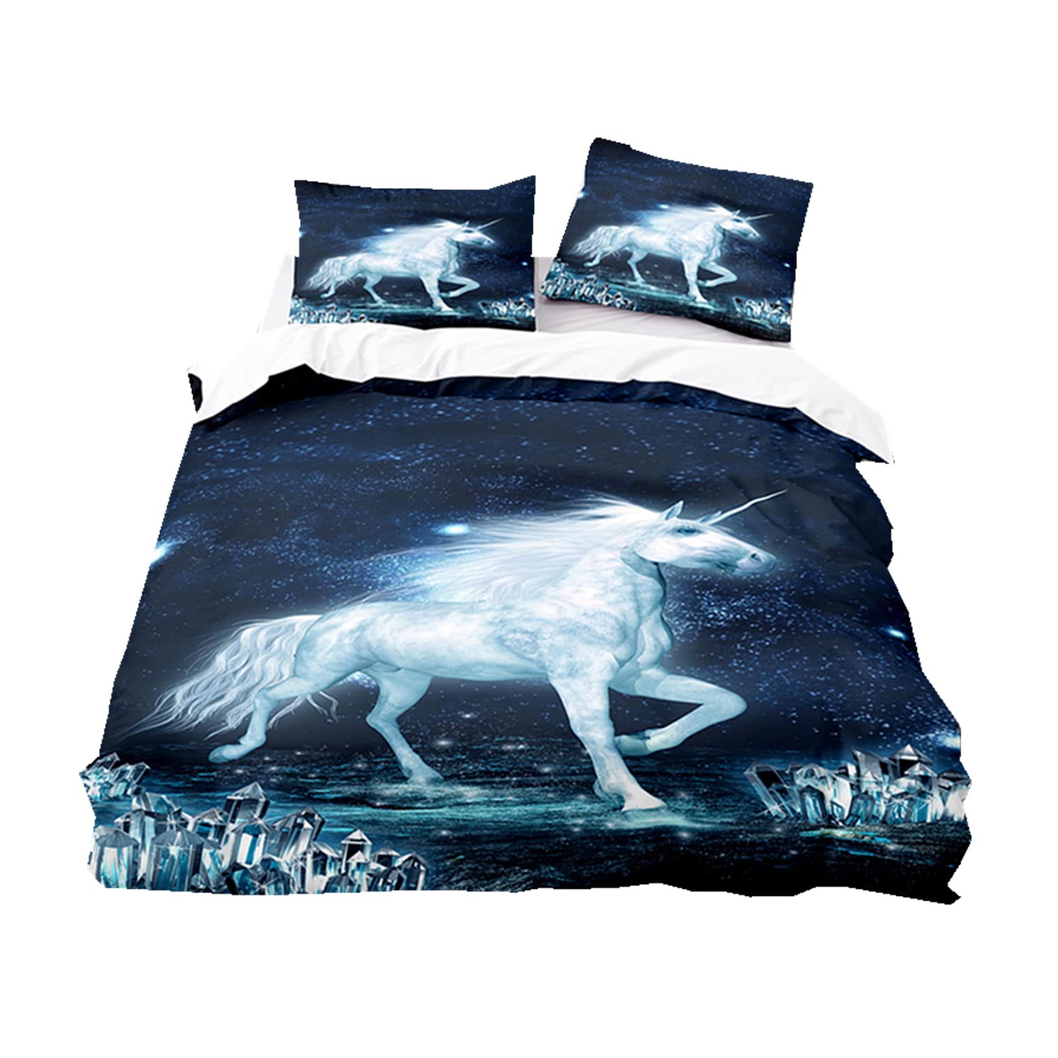 Housse de couette licorne 220x240 cm avec taie d'oreiller rose pour lit enfant