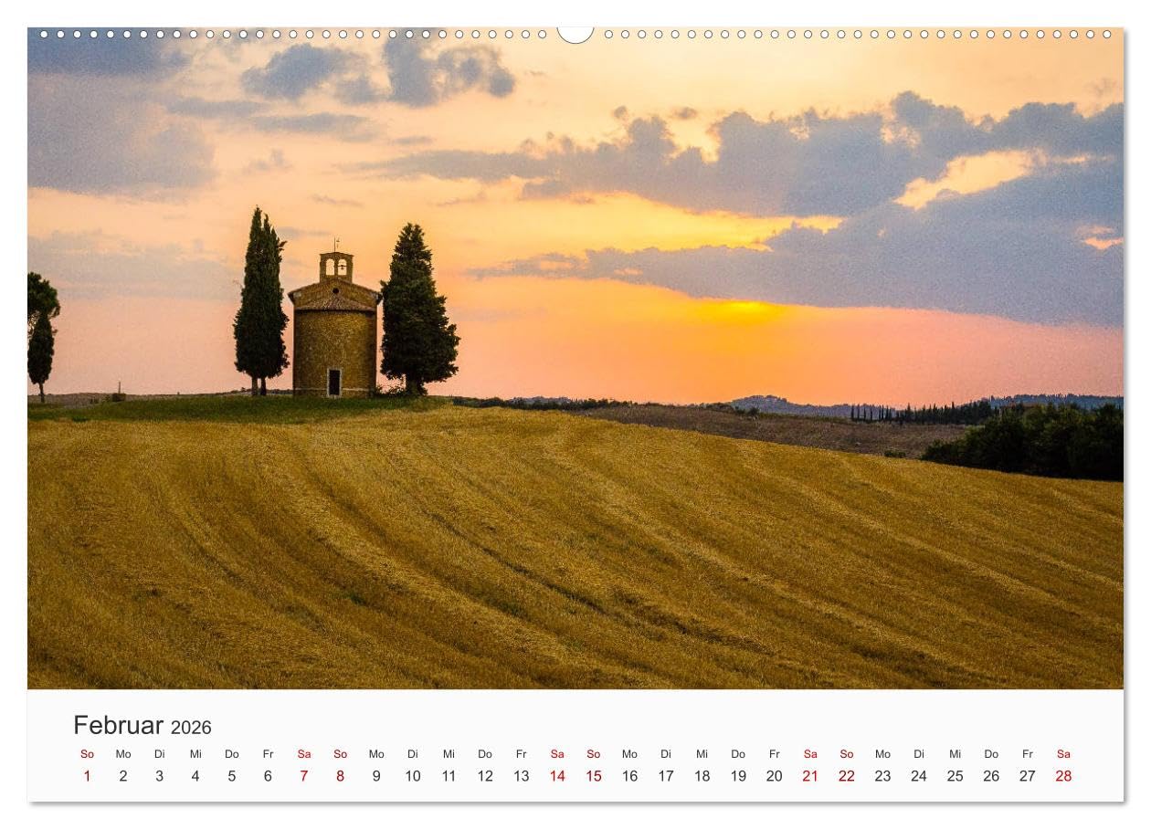 Toskana - idyllische Landschaft (hochwertiger Premium Wandkalender 2026 DIN A2 quer), Kunstdruck in Hochglanz: Entdecken Sie die wundervolle Landschaft der Toskana. (CALVENDO Orte)