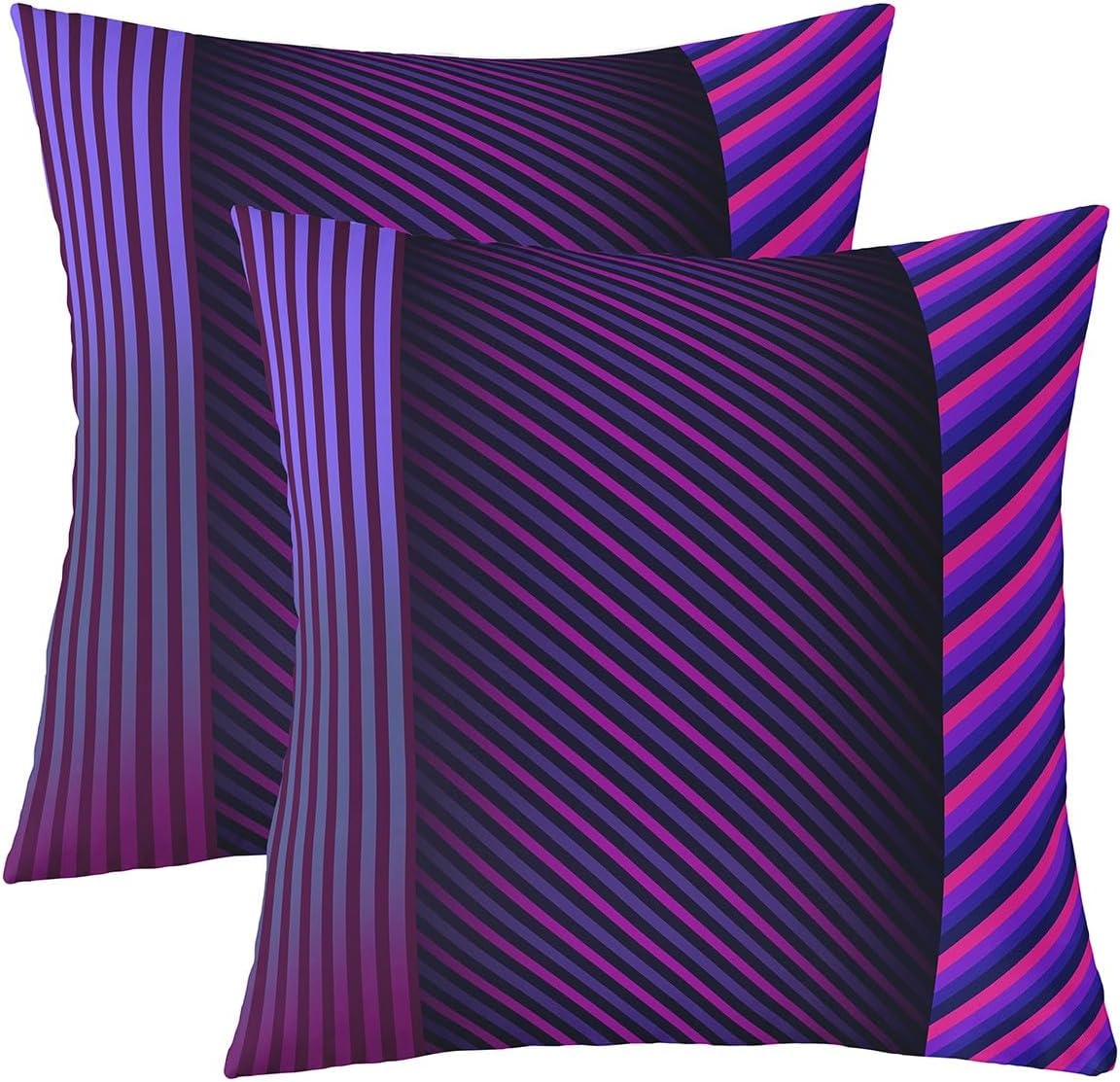 Purple Stripes Pillow Covers 22x22 Inch Set of 2 Gradient Geometric Patchwork Plaid Cushion Cases for Kids Teens Adults Abstract Simple Lines Modern Cushion Covers for Office Chairs Couch