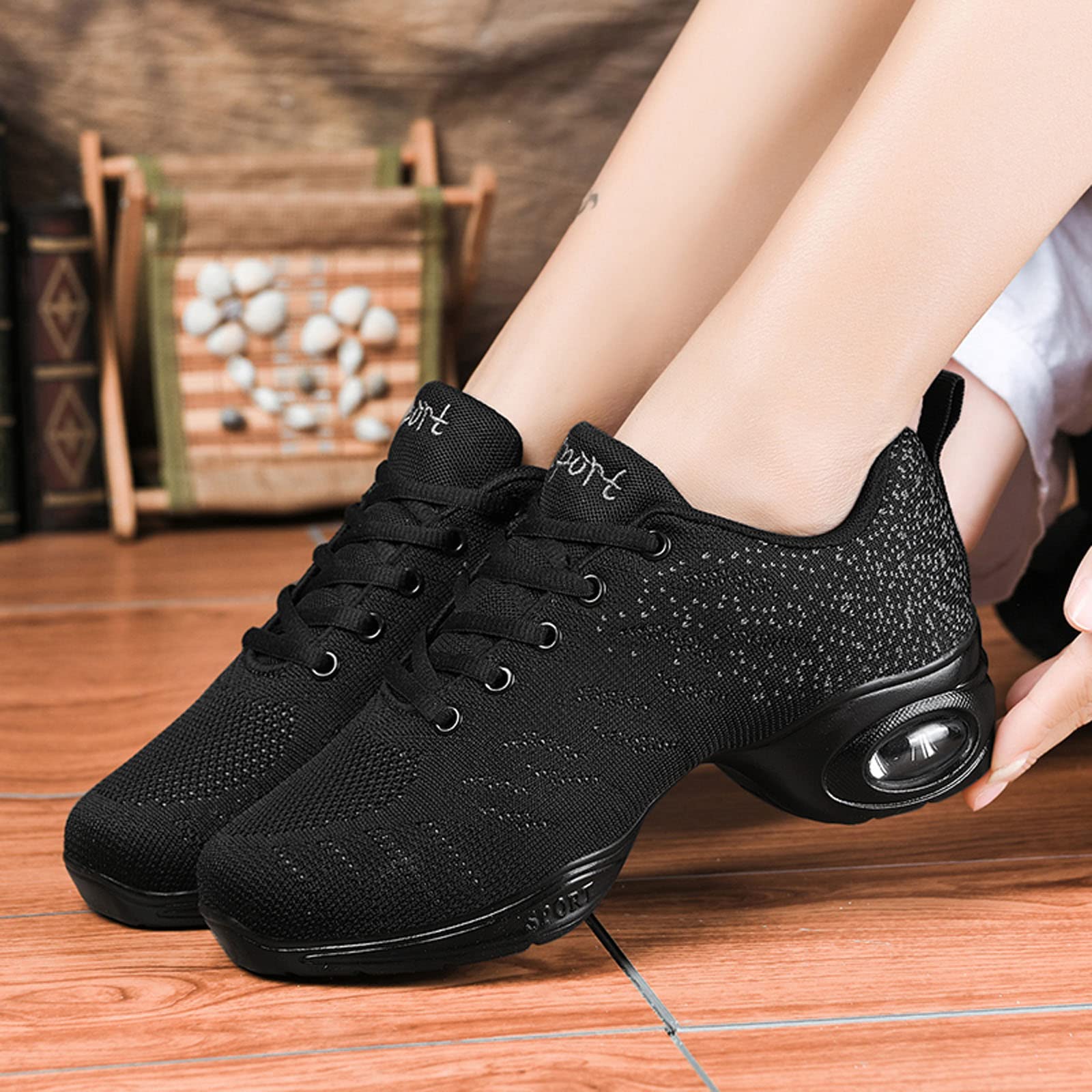 Damskie buty jazzowe, sznurowane trampki do tańca, damskie buty do tańca, rozcięta podeszwa, poduszka powietrzna, nowoczesne buty do tańca, platforma