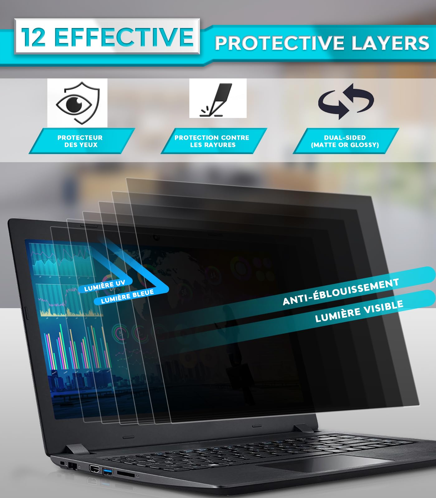 PYS Filtro Privacy 14 Pollici 16:9 - Protezione schermo antiriflesso, pellicola anti-luce blu, compatibile con HP/Dell/Acer/Lenovo/Thinkpad/Samsung/ASUS