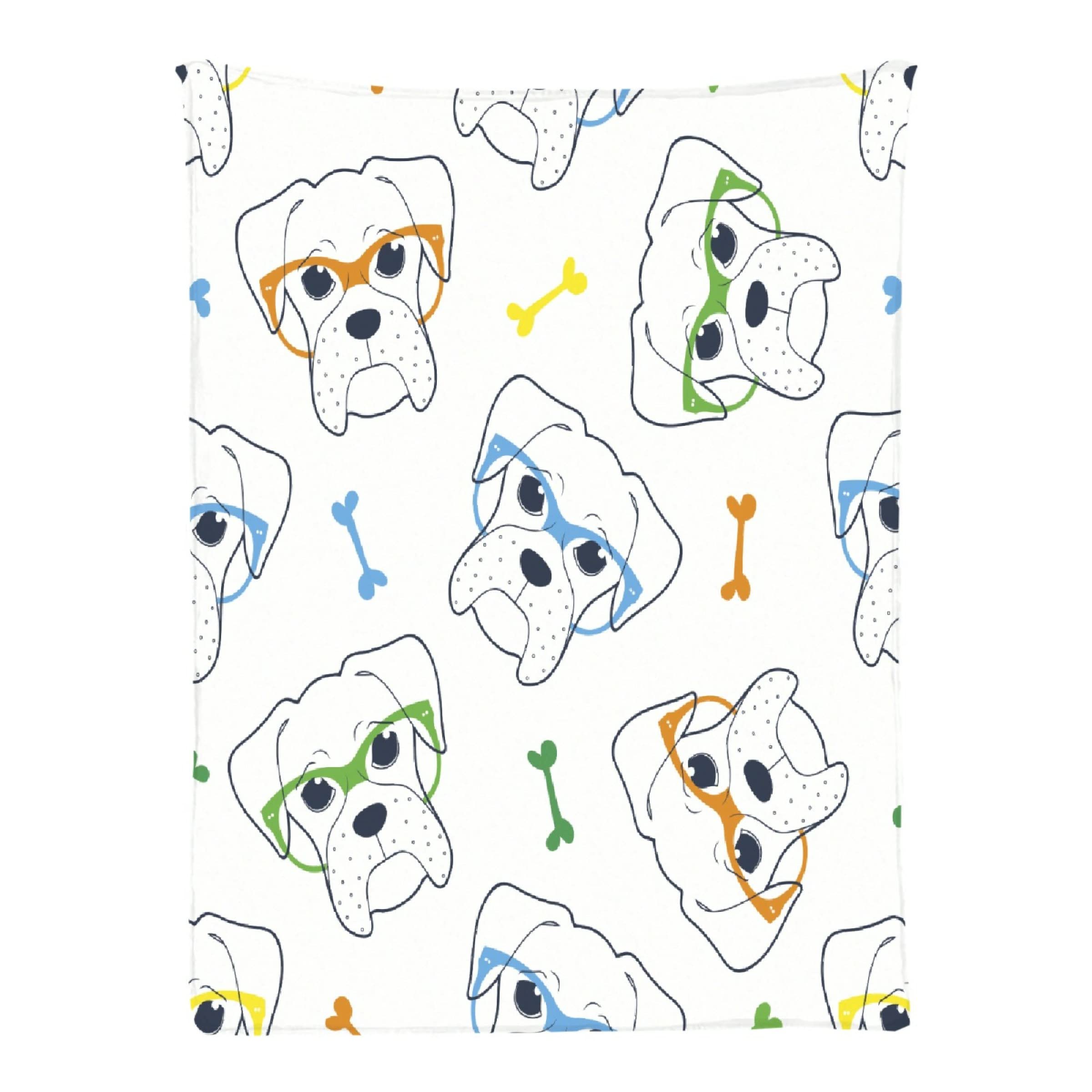 Ottoy Cartoon Boxer Dog Pattern Super Soft Micro Fleece Blankets Quilt Plush Lightweight Dual-Sided Decorative Couch, Sofa, Travel, Lap, Bed Throw Blanket,40