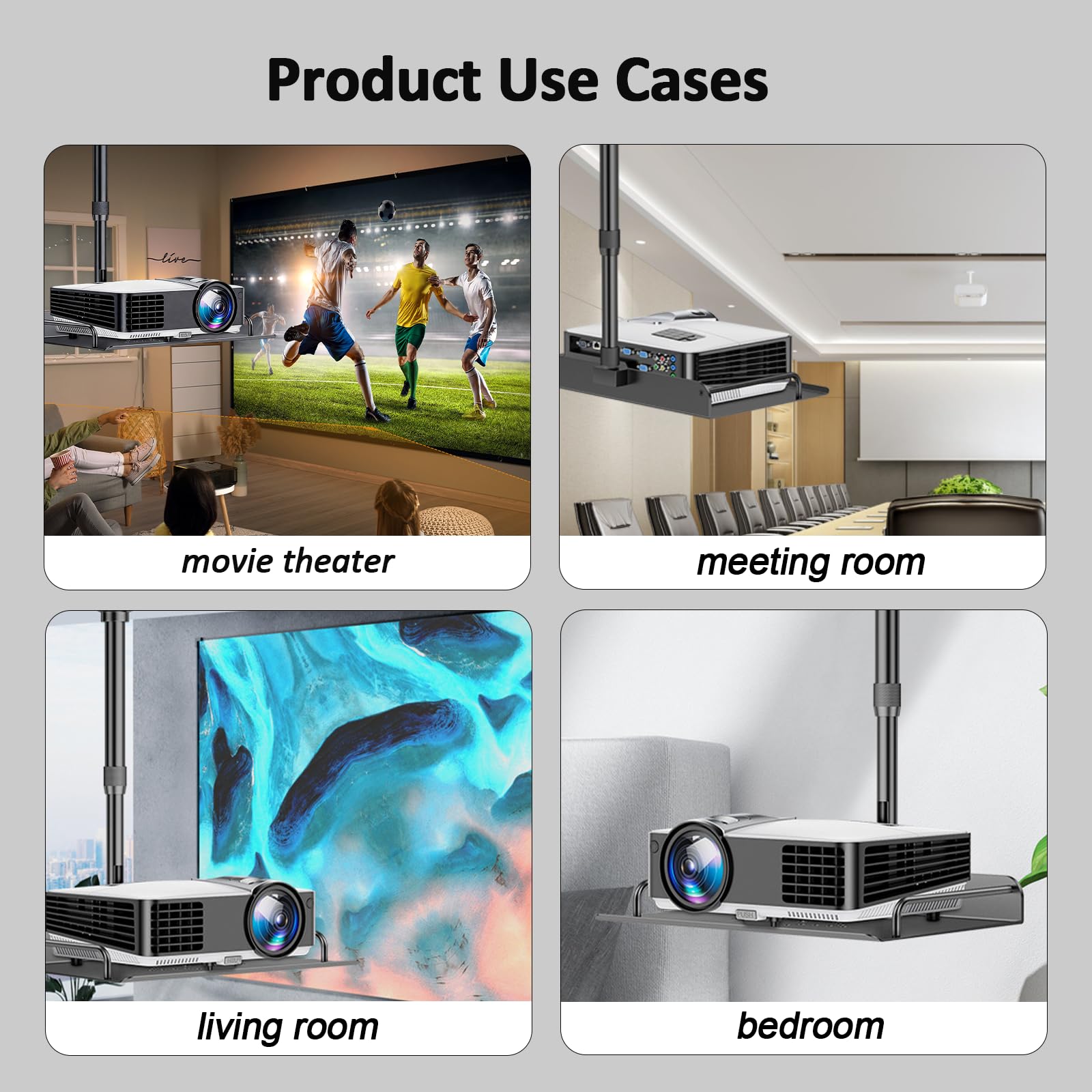 Projektor-Deckenhalterung, Universal-Projektor-Halterung mit Kabelmanagement, höhenverstellbar, Deckenverlängerung, Projektoren, Tablett-Halterung für Wohnzimmer, Zuhause