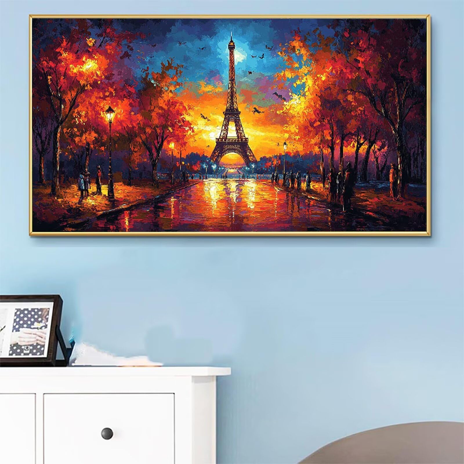 Malowanie według liczb XXL, Wieża Eiffla, malowanie według liczb, dla dorosłych, krajobraz 90 x 180 cm, bez ramy, zestaw do malowania liczbami akrylowymi i pędzlami, niegniotące się płótno, dekoracja