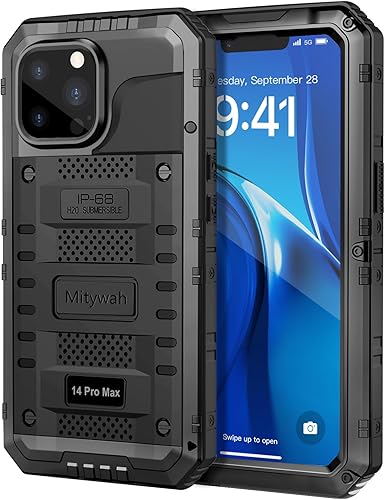 Miniatura 15 de Mitywah Funda impermeable para iPhone 14, resistente a prueba de golpes, con protector de pantalla integrado, funda de metal de protección submarina