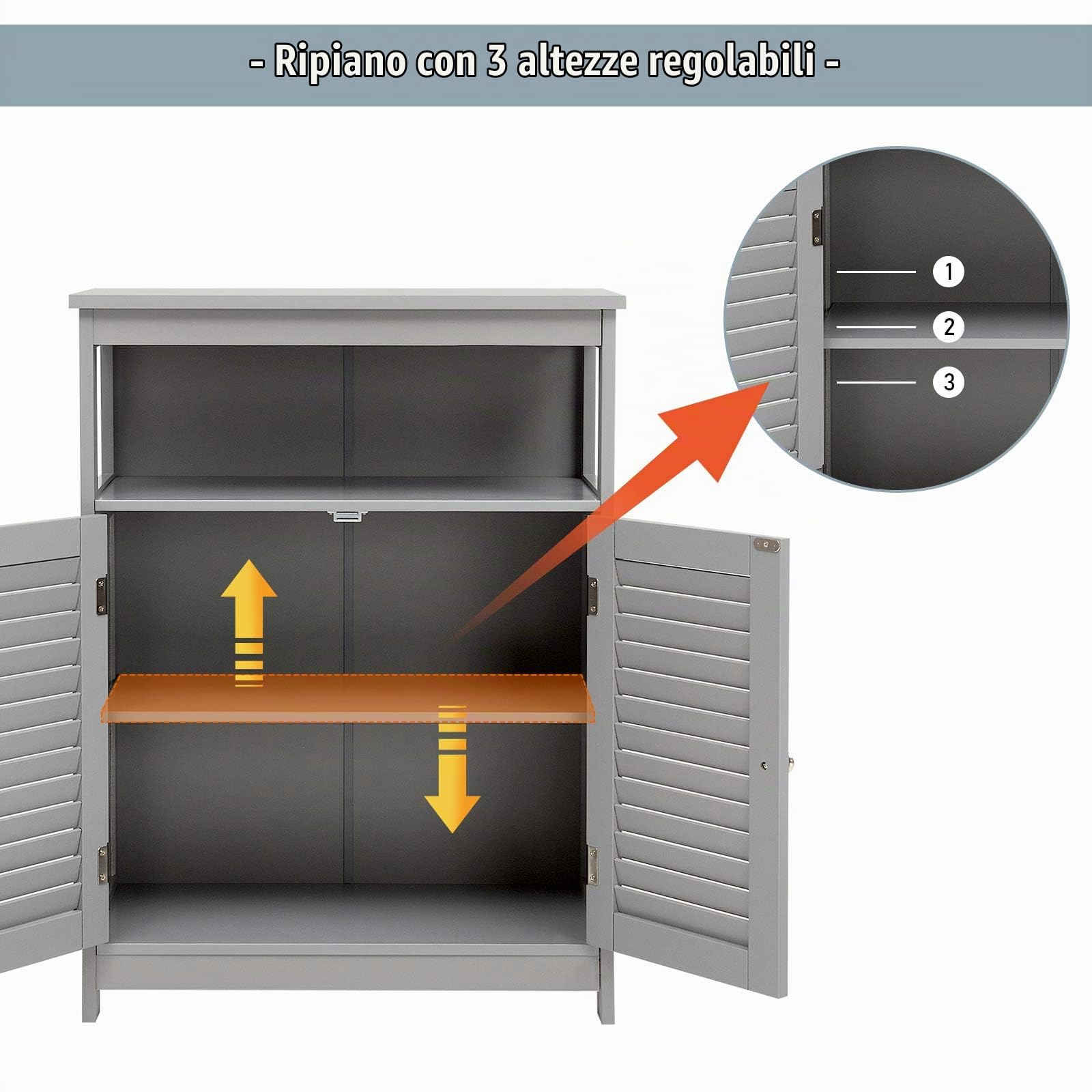 RELAX4LIFE Mobile da Bagno, Armadietto da Terra in Legno con Ripiano Regolabile, Mobiletto Salvaspazio per Cucina Soggiorno Corridoio Ingresso, 60 x 30 x 80 cm (Grigio)