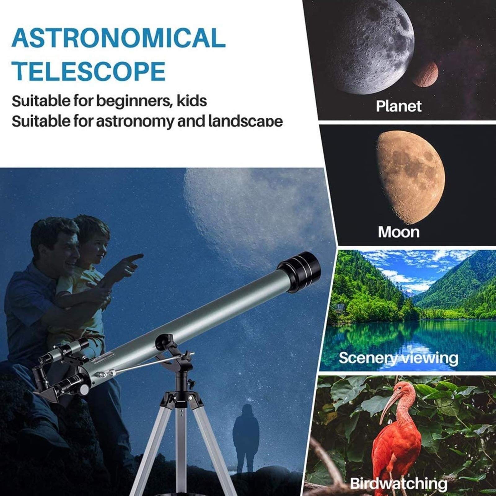 Oximytus Teleskop Astronomie 90/600mm Refraktor mit Alu-Stativ – 2 Okularen (10mm & 25mm) Télescope 90 mm Ouverture 600 mm Télescopeset pour Enfants Télescope d'astronomie pour débutants pour Adultes