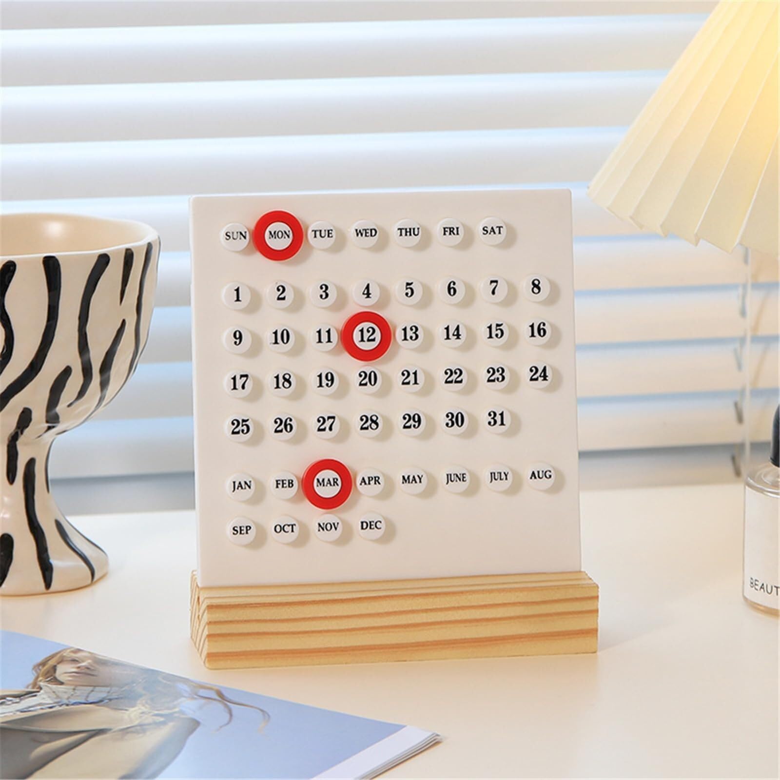 Tischkalender mit Holzblock und 3 Ringen zur Datumsaufzeichnung für das Homeoffice