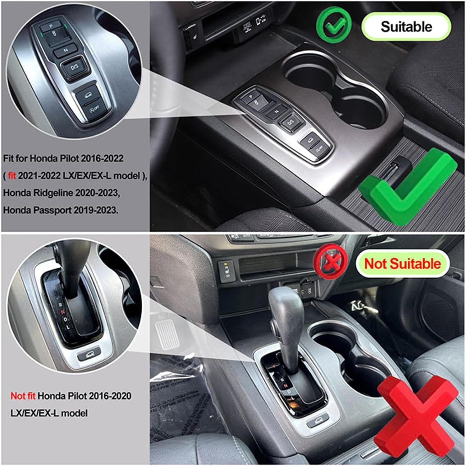 Center Console Gear Shift Panel Trim Cover Compatible with Honda Pilot 2016-2022/ Ridgeline 2020-2023/ Passport 2019-2023 Gear Shift Panel Cover Cup Holder Frame (Matt Black)
