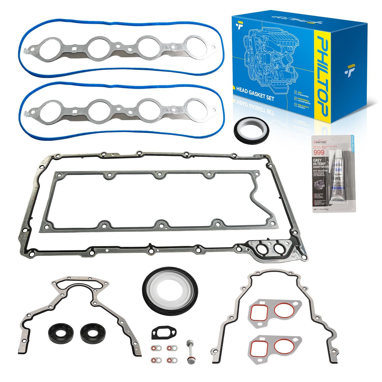 PHILTOP 12558178 Gen III LS Gasket Set Fit for Chevy Silverado 1500 2500 3500 HD Express Suburban, GMC Sierra 1500 2500 HD, for 4.8L 5.3L 6.0L LS1 LS2 LS3 LS4 LS5 LS6 Gasket Kit