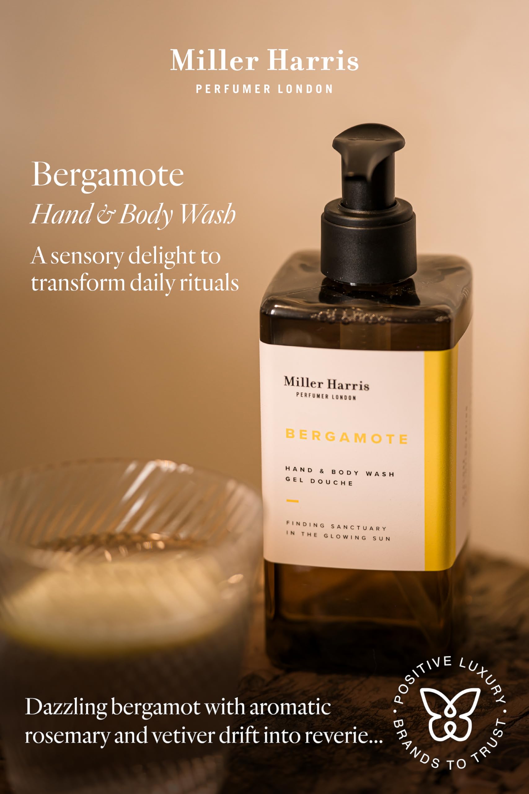 Miller Harris Bergamote Hand and Body Wash 300ml - Rosemary, Vitamin E and Coconut, Green, 300 ml (Pack of 1) - Image 2