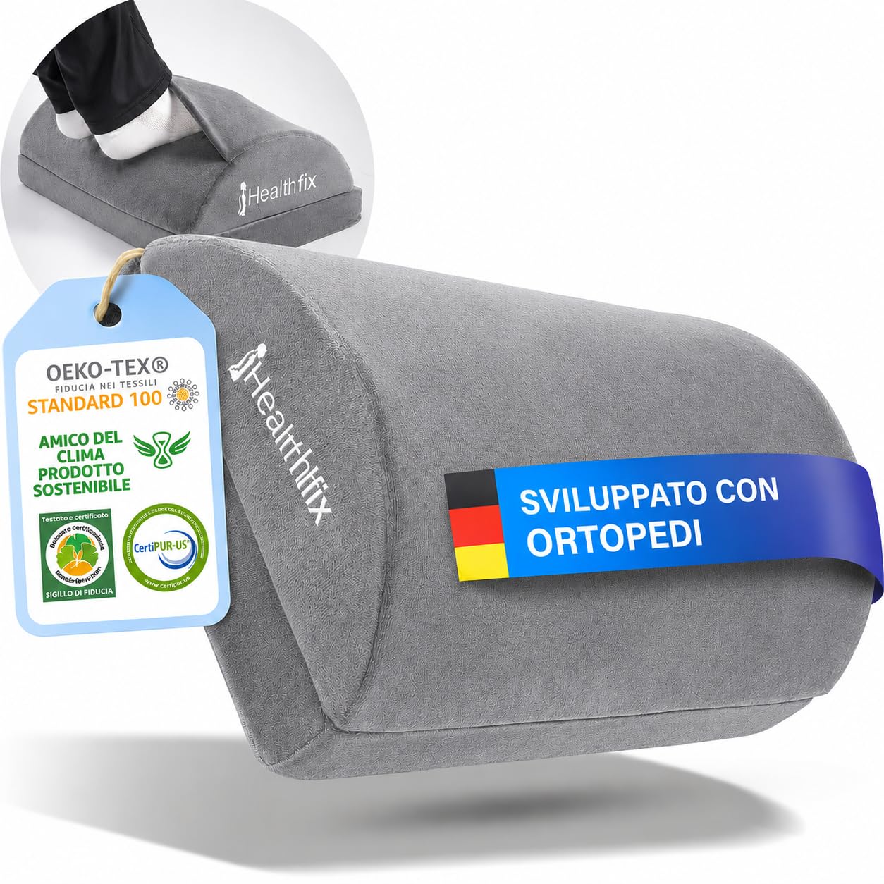 Healthfix Poggiapiedi scrivania ergonomico regolabile in altezza, piedi caldi grazie alla tasca per piedi, poggiapiedi per ufficio e home office (grigio)